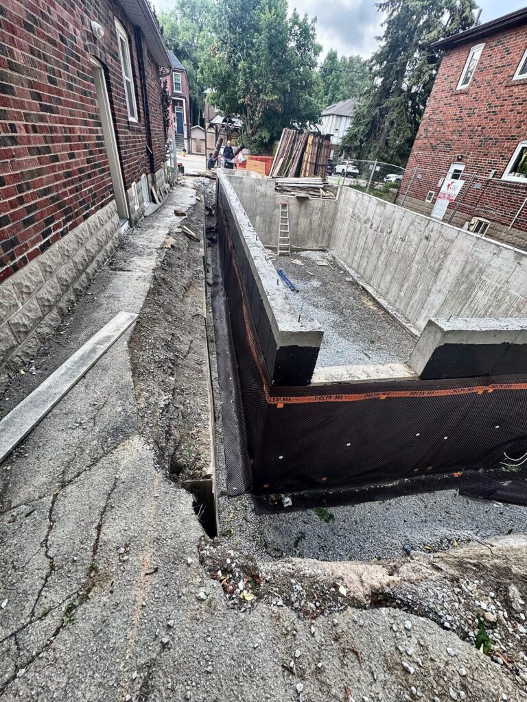 Foundation walls waterproofed trench, poured concrete foundation walls in Mississauga by Grand Structural Services